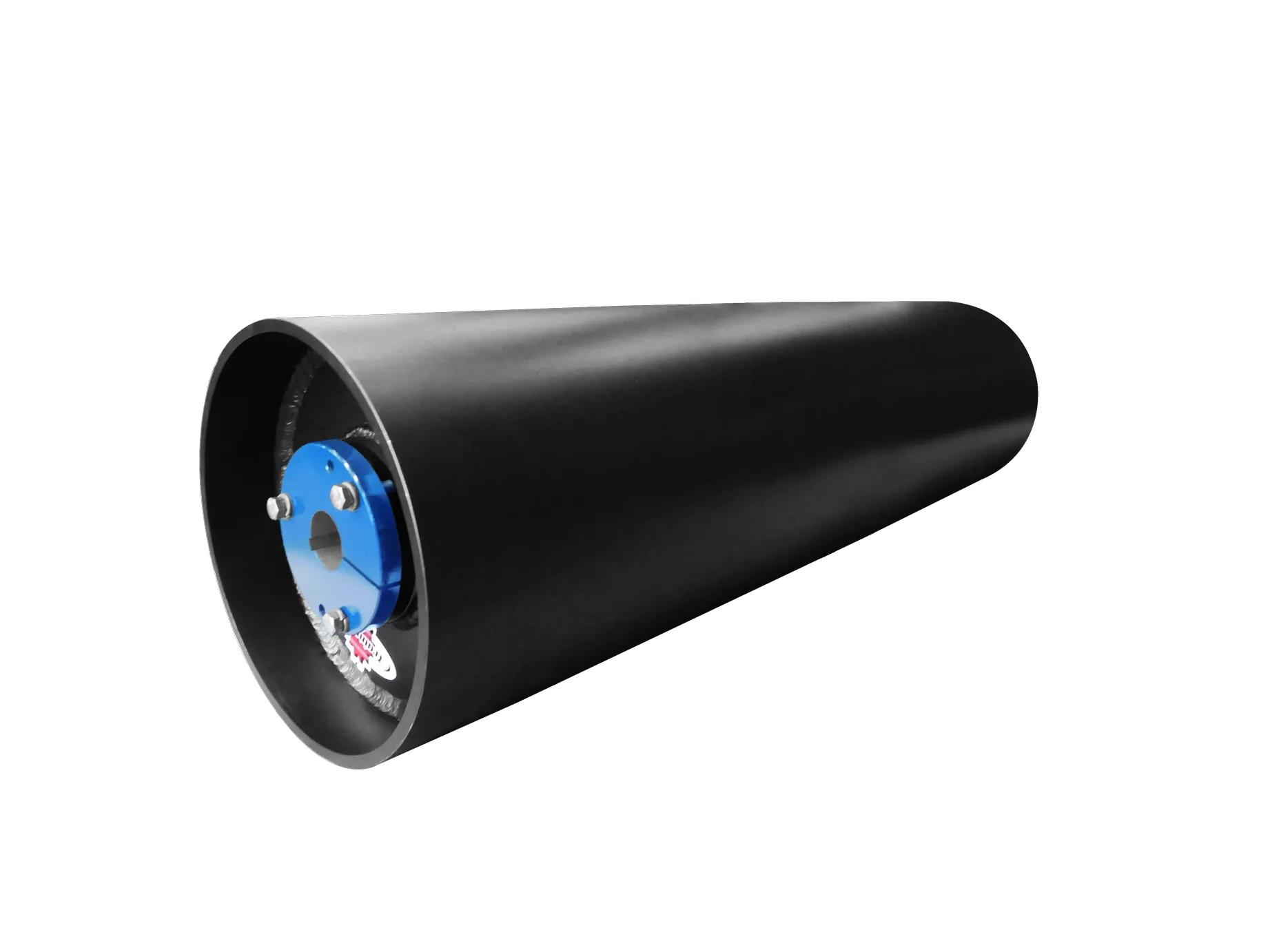 Polea para banda transportadora con buje tipo trainmex en color negro de hierro gris con flecha de acero